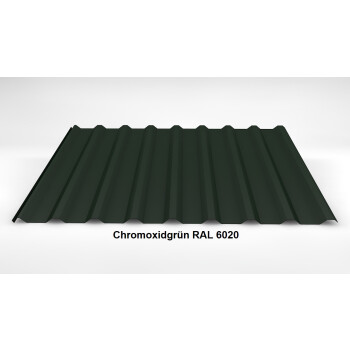 Trapezblech Dach 20/138 | Profilblech | Stahl | Beschichtung 25 µm | 0,63 mm | RAL 6020 Chromoxidgrün/Nadelgrün mit 1000 g/m² Antikondensvlies