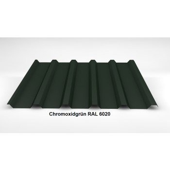 Trapezblech Dach 35/207 | Profilblech | Stahl | Beschichtung 25 µm | 0,75 mm | RAL 6020 Chromoxidgrün/Nadelgrün mit 1000 g/m² Antikondensvlies