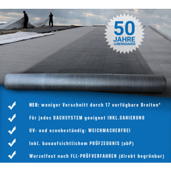 Dachprotect EPDM Dachfolie 1,2 mm | Breite 2,00 m | Schwarz