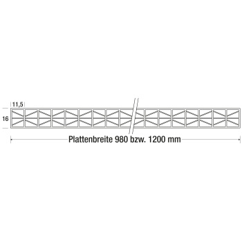 Polycarbonat Stegplatte 5-fach | 16 mm | X-Struktur | Glasklar | Breite 980 mm | Länge 3500 mm