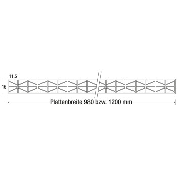 Polycarbonat Stegplatte 5-fach | 16 mm | X-Struktur | Opal-Weiß | Breite 980 mm | Länge 2500 mm