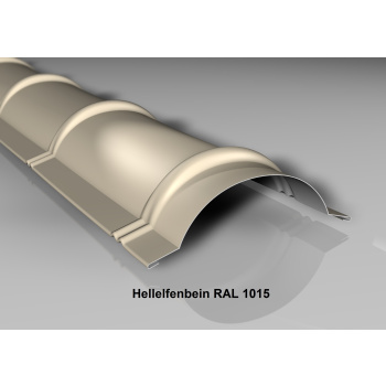 Firstblech halbrund | Stahl 0,5 mm | Beschichtung 25 µm | Länge 1,86 m | RAL 1015 Hellelfenbein